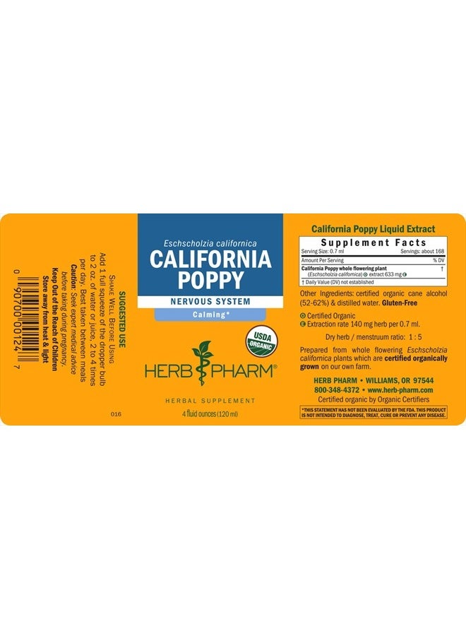 HERB PHARM Certified Organic California Poppy Liquid Extract for Calming Nervous System Support - 4 Ounce  - Image 2