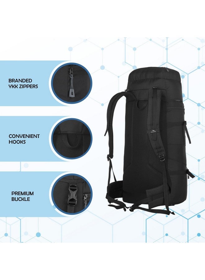 Trawoc حقيبة ظهر سفر TRAWOC سعة 55 لتر للتخييم والمشي لمسافات طويلة (أسود) - Image 4