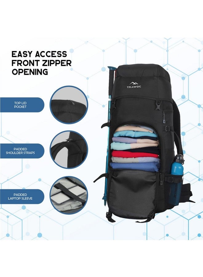 Trawoc حقيبة ظهر سفر TRAWOC سعة 55 لتر للتخييم والمشي لمسافات طويلة (أسود) - Image 5