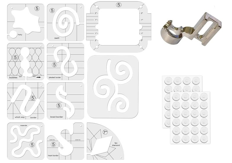 JFTOWN Free Motion Quilting Template Rulers 14 Set Quilting Ruler 3mm with Quilting Frame for Domestic Sewing Machine with Low Shank Ruler add 48pcs Non-Slip Grips 14 - Image 1