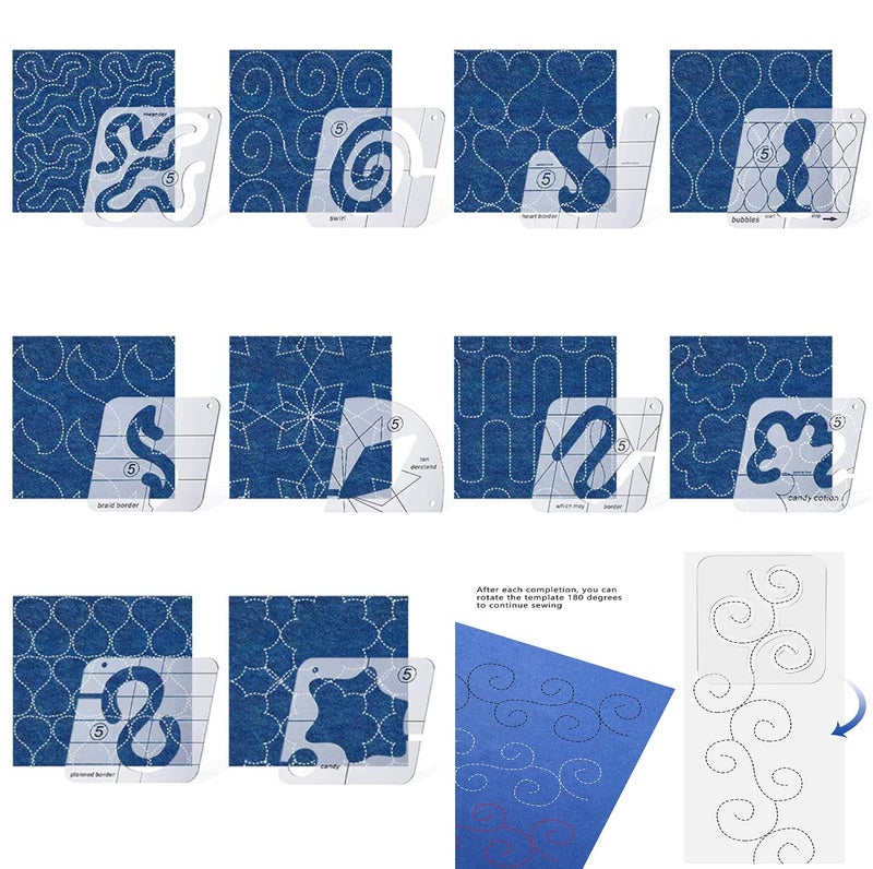 JFTOWN Free Motion Quilting Template Rulers 14 Set Quilting Ruler 3mm with Quilting Frame for Domestic Sewing Machine with Low Shank Ruler add 48pcs Non-Slip Grips 14 - Image 5