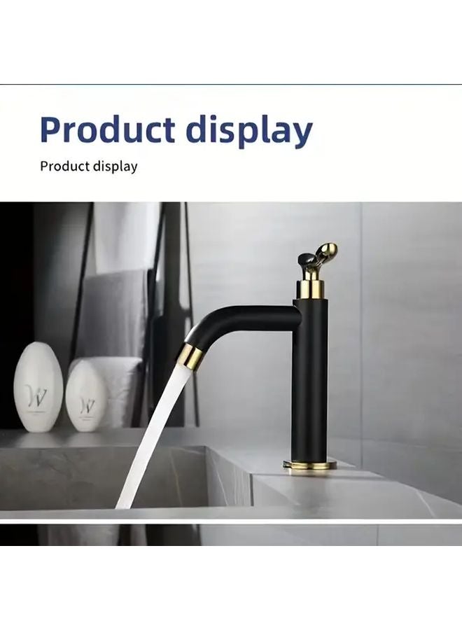 Deluxe Black Golden Single Hole Bathroom Faucet 304 Stainless Steel Copper Sink Tap - Image 5