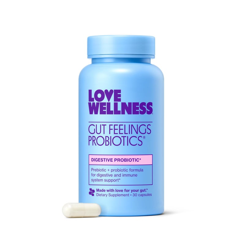 Love Wellness Gut Feelings Probiotic Gut Health for Women Digestion Relief Immune Support Supplement Womens Probiotic for Gas Relief 3 Billion CFU Safe Prebiotic and Postbiotic 30 Count