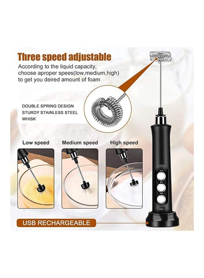 NIBEMINENT 3-Speed ​​Adjustable Milk Frother with USB Charging Black/Silver - Image 4