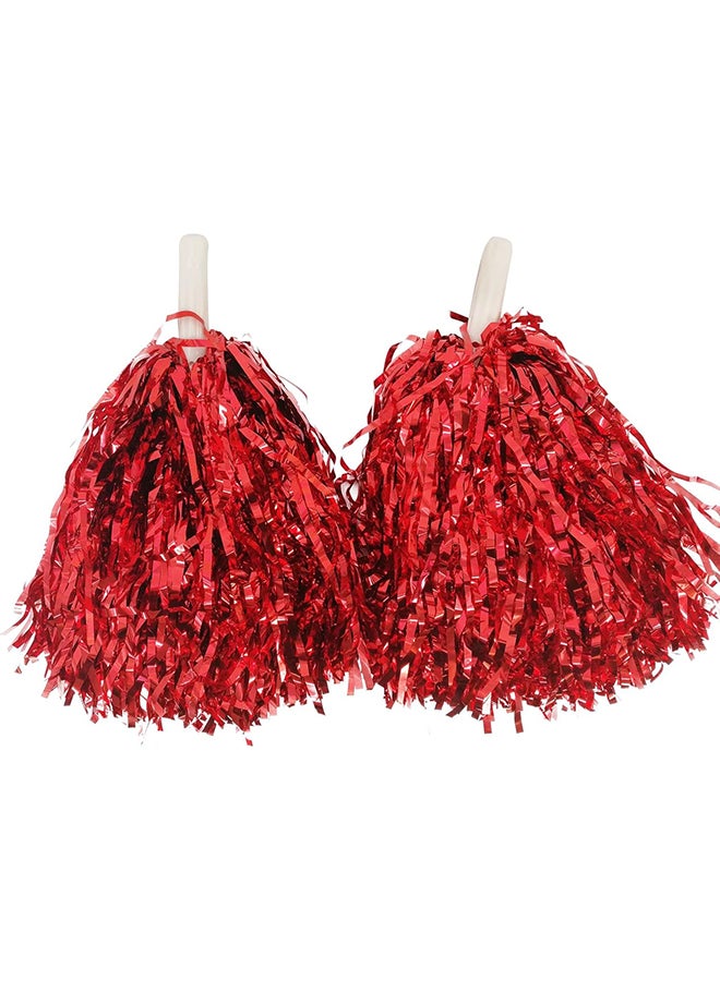 بوم بوم تشجيع بلاستيكي معدني من جولديج مع مقبض باتون للأداء المسرحي - مجموعة من 2 قطعة، أحمر - Image 1