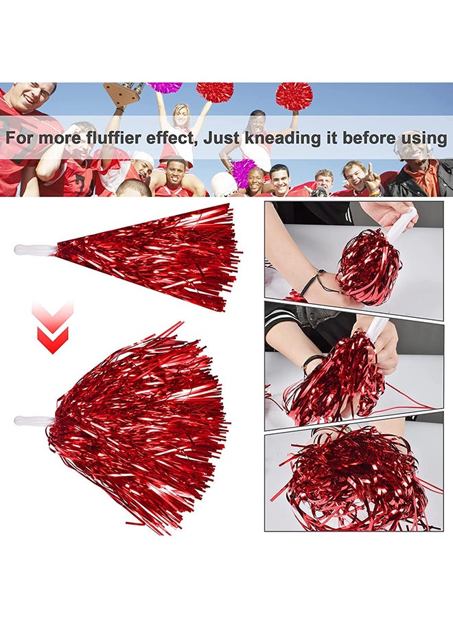 بوم بوم تشجيع بلاستيكي معدني من جولديج مع مقبض باتون للأداء المسرحي - مجموعة من 2 قطعة، أحمر - Image 2