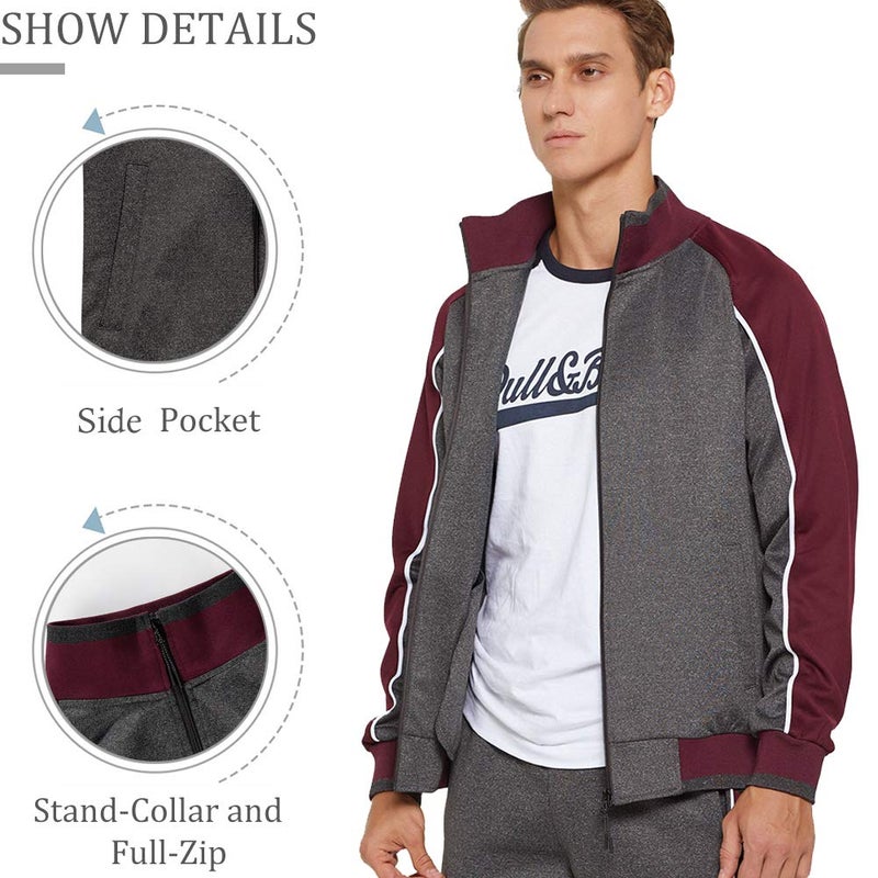 DUOFIER Men Tracksuit Set Full-Zip Sweatshirt Jogger Sweatpants Warm Sports Suit Gym Training Wear, 49Gray-XL - Image 4
