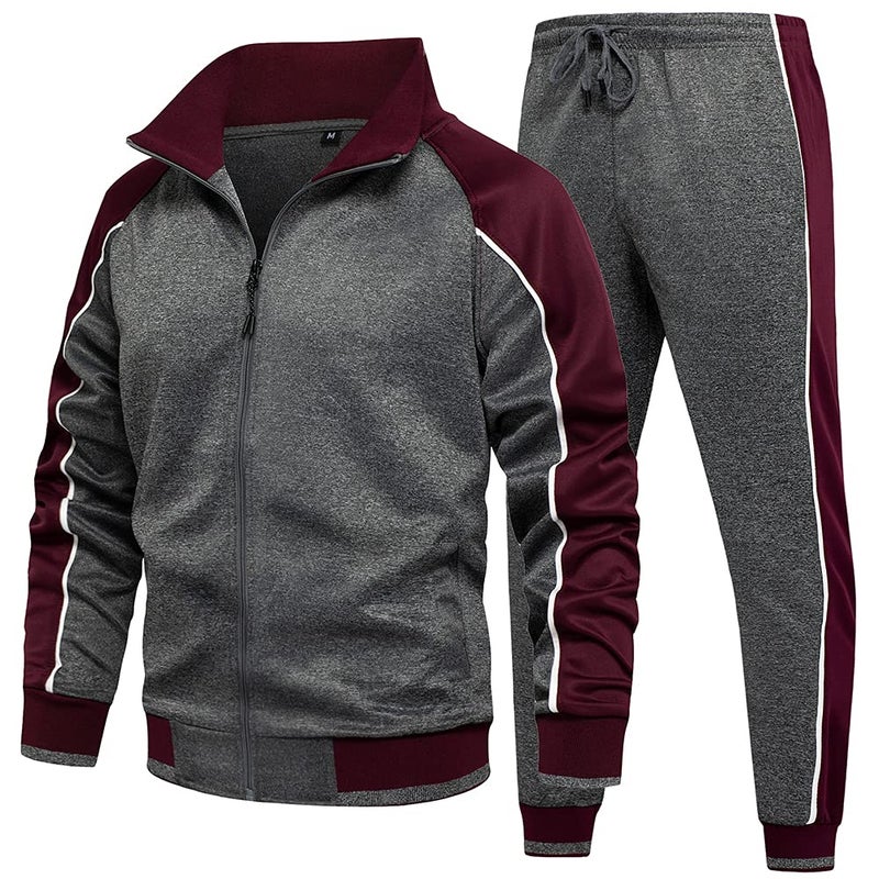 DUOFIER Men Tracksuit Set Full-Zip Sweatshirt Jogger Sweatpants Warm Sports Suit Gym Training Wear, 49Gray-XL - Image 1