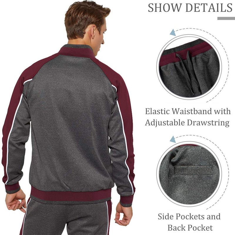 DUOFIER Men Tracksuit Set Full-Zip Sweatshirt Jogger Sweatpants Warm Sports Suit Gym Training Wear, 49Gray-XL - Image 3