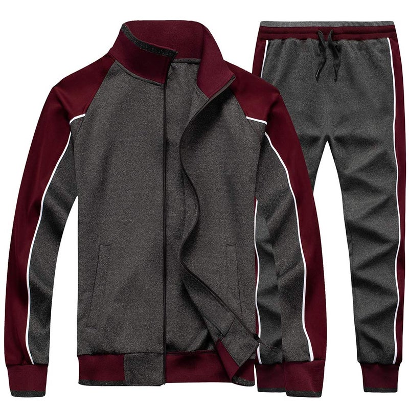 DUOFIER Men Tracksuit Set Full-Zip Sweatshirt Jogger Sweatpants Warm Sports Suit Gym Training Wear, 49Gray-XL - Image 5