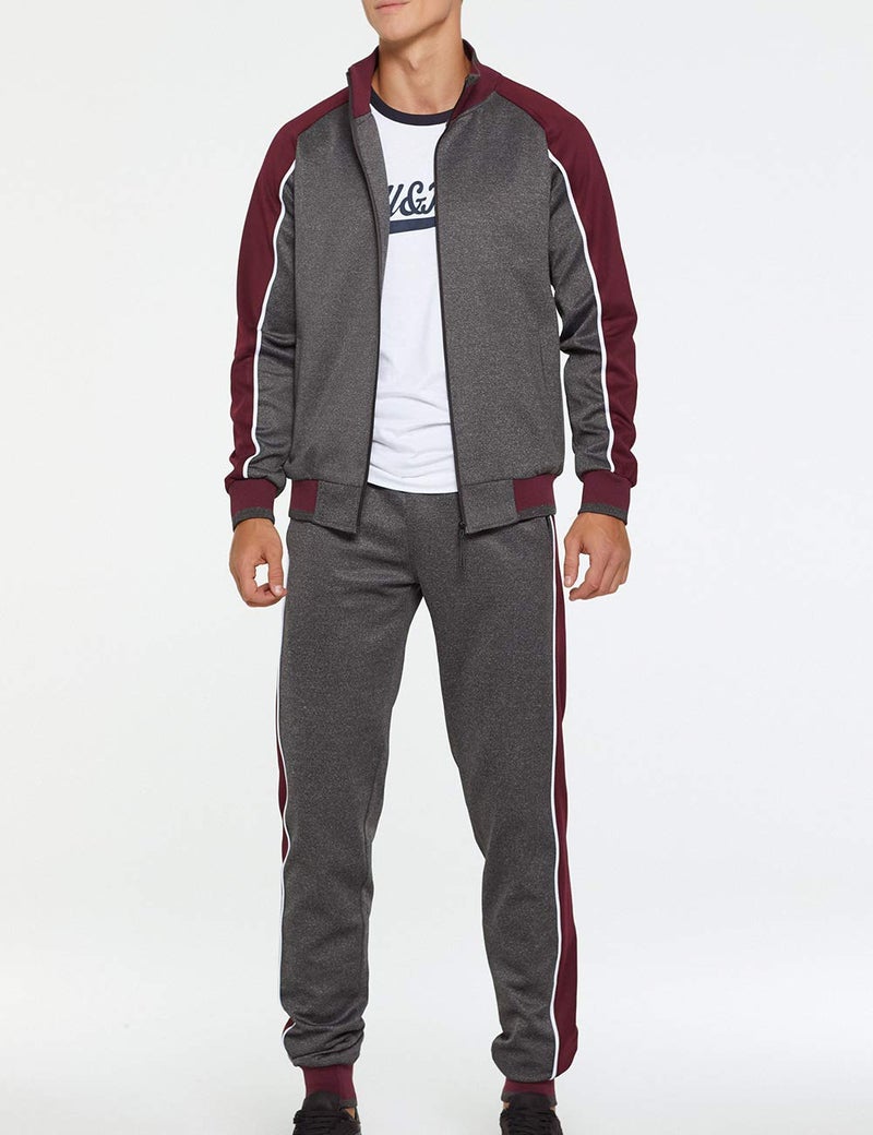 DUOFIER Men Tracksuit Set Full-Zip Sweatshirt Jogger Sweatpants Warm Sports Suit Gym Training Wear, 49Gray-XL - Image 2