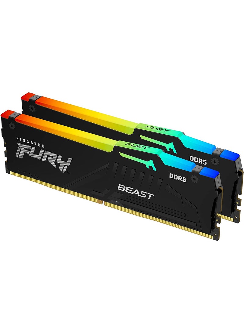 كينغستون ذاكرة سطح المكتب Fury Beast RGB سعة 64 جيجابايت (32 جيجابايت ×2) DDR5، سرعة ذاكرة 6000MT/s، زمن وصول CL36، غير ECC، دعم Intel XMP 3.0 و AMD EXPO، 1.35 فولت، 288 دبوس، أسود | KF560C36BBEAK2-64 - Image 3