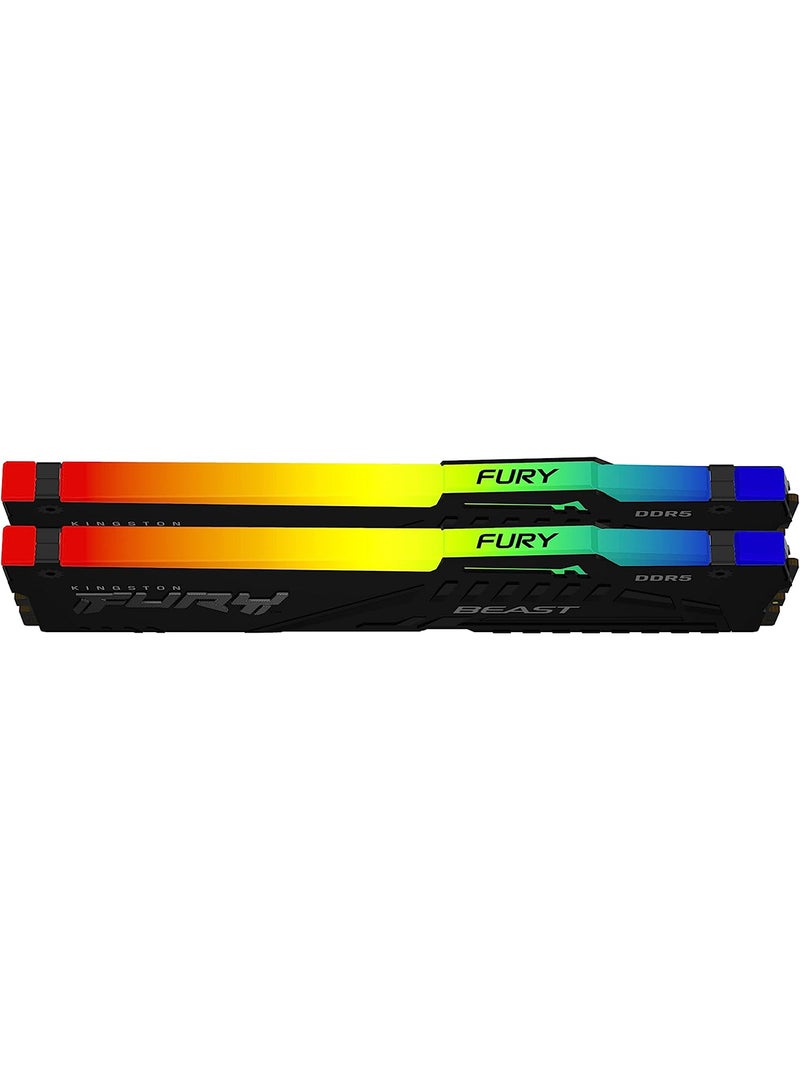 كينغستون ذاكرة سطح المكتب Fury Beast RGB سعة 64 جيجابايت (32 جيجابايت ×2) DDR5، سرعة ذاكرة 6000MT/s، زمن وصول CL36، غير ECC، دعم Intel XMP 3.0 و AMD EXPO، 1.35 فولت، 288 دبوس، أسود | KF560C36BBEAK2-64 - Image 2