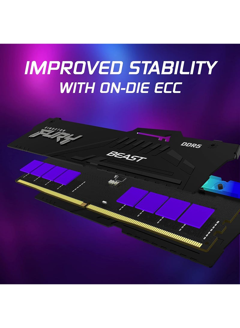 كينغستون ذاكرة سطح المكتب Fury Beast RGB سعة 64 جيجابايت (32 جيجابايت ×2) DDR5، سرعة ذاكرة 6000MT/s، زمن وصول CL36، غير ECC، دعم Intel XMP 3.0 و AMD EXPO، 1.35 فولت، 288 دبوس، أسود | KF560C36BBEAK2-64 - Image 5