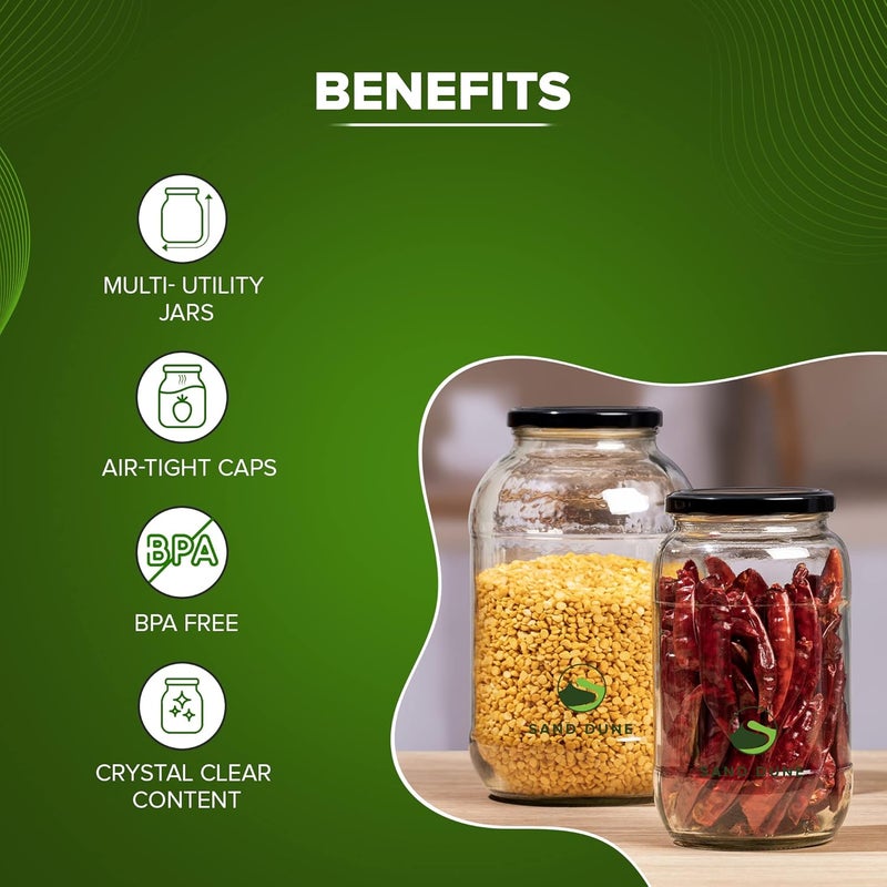 SAND DUNE Set of 4 750 ml Each Storage Glass Jar Transparent BPA Free Cookies Dry Fruits Masala Spices Cereal and Flour - Image 4