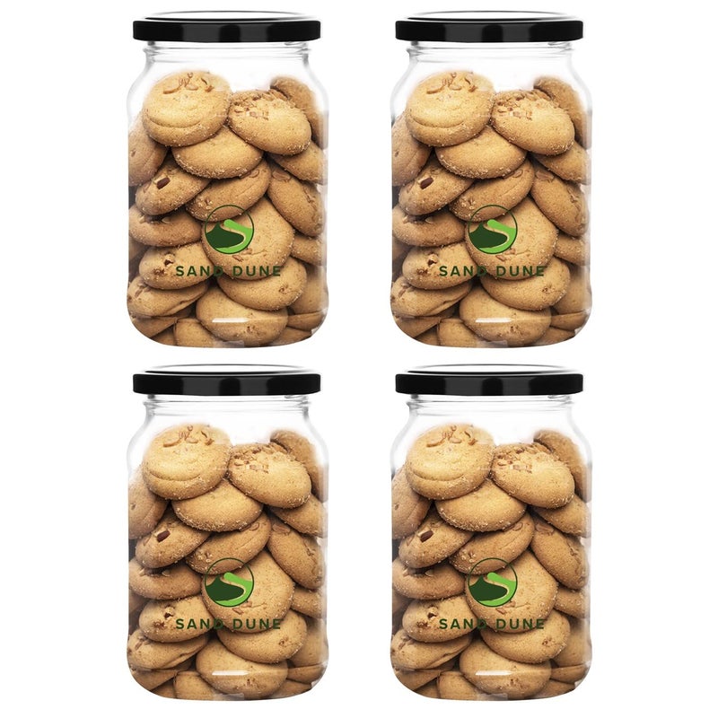 SAND DUNE Set of 4 750 ml Each Storage Glass Jar Transparent BPA Free Cookies Dry Fruits Masala Spices Cereal and Flour - Image 1