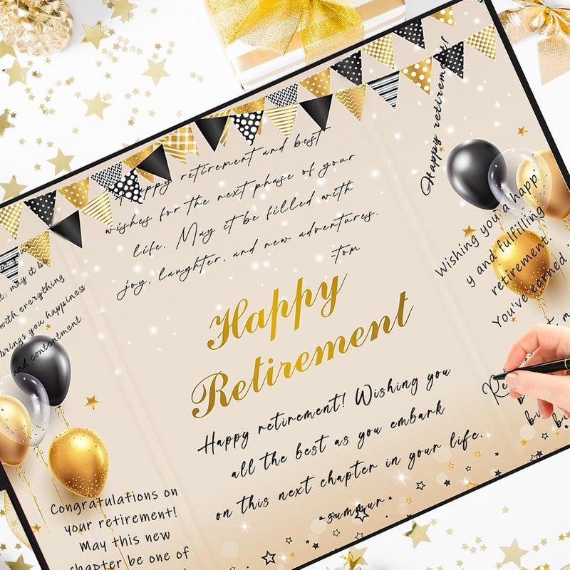 Roetyce Retirement Party Decorations, Black Gold Retirement Guest Book Alternative, Hapyy Retirement Keepsake, Best Retirement Gifts for Women Men, Jumbo Retirement Card Signature Board for Coworker - Image 3