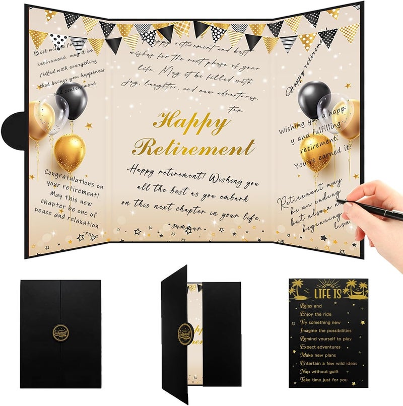 Roetyce Retirement Party Decorations, Black Gold Retirement Guest Book Alternative, Hapyy Retirement Keepsake, Best Retirement Gifts for Women Men, Jumbo Retirement Card Signature Board for Coworker - Image 1
