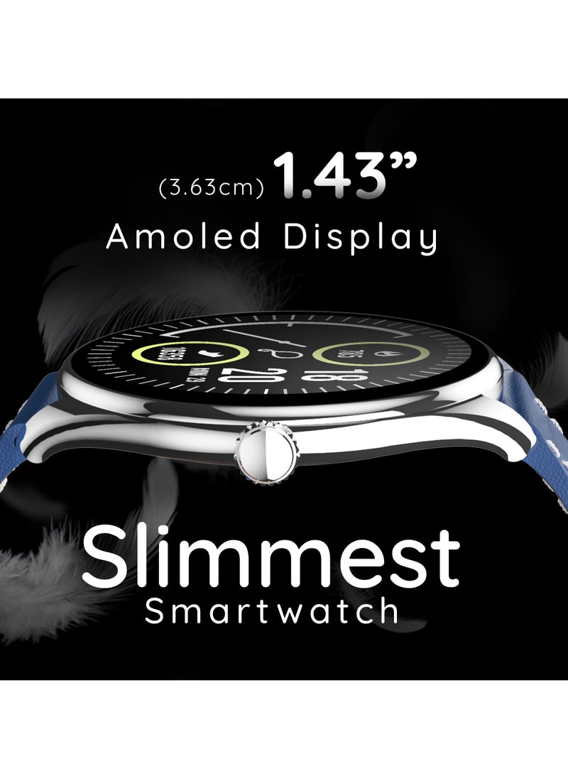 بيبل - ساعة Royale Legend Slimmest الذكية للرجال والنساء، شاشة AMOLED مقاس 1.43 بوصة، اتصال بلوتوث، تصميم مميز، شاشة تعمل دائمًا، وضع رياضي متعدد، جناح صحي، أزرق كوبالت - Image 1
