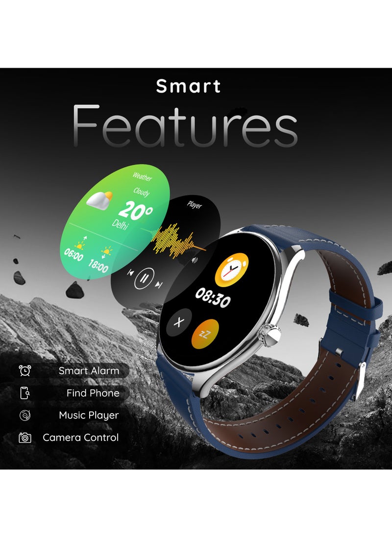 بيبل - ساعة Royale Legend Slimmest الذكية للرجال والنساء، شاشة AMOLED مقاس 1.43 بوصة، اتصال بلوتوث، تصميم مميز، شاشة تعمل دائمًا، وضع رياضي متعدد، جناح صحي، أزرق كوبالت - Image 1