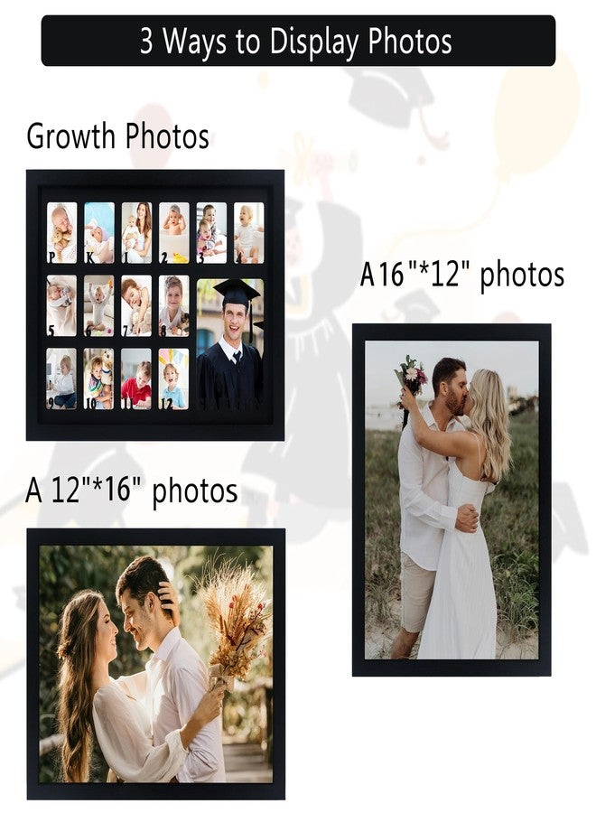 FramePro School Picture Frame Pre-K to 12 Graduation Photo Collage Black Frame with Mat, Displays One 5x7 Photo and Fourteen 3" Pictures,Graduation Gift Souvenirs - Image 5
