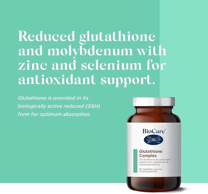 BioCare Glutathione Complex Zinc Selenium for Antioxidant Support with Molybdenum and Reduced Glutathione Suitable for Vegetarians and Vegans 30 Capsules - Image 2