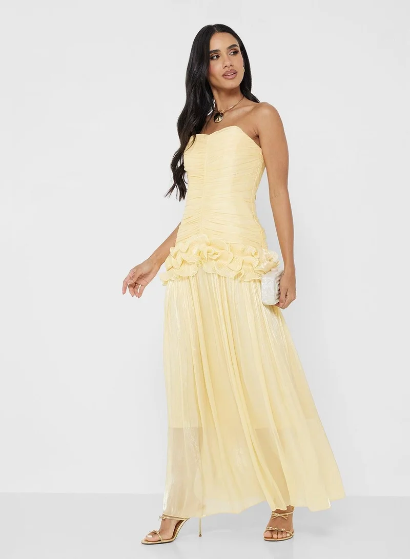 Ginger Boutique Corset Bodice Ruched Drop Waist Maxi Dress