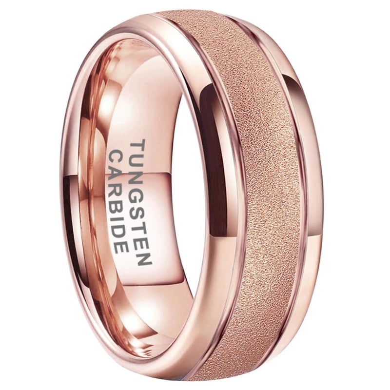 TUTISS 8mm Rose Gold Sandblasted Tungsten Rings for Men Women Engagement Wedding Bands Fashion Jewelry Domed Comfort Fit Size 10.5 - Image 1