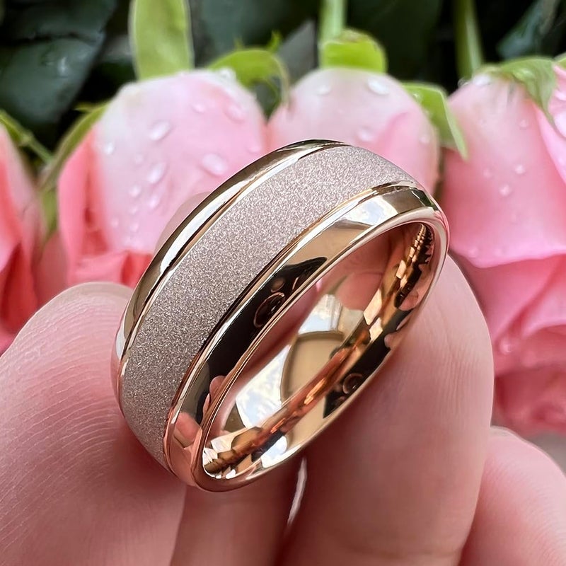 TUTISS 8mm Rose Gold Sandblasted Tungsten Rings for Men Women Engagement Wedding Bands Fashion Jewelry Domed Comfort Fit Size 10.5 - Image 4