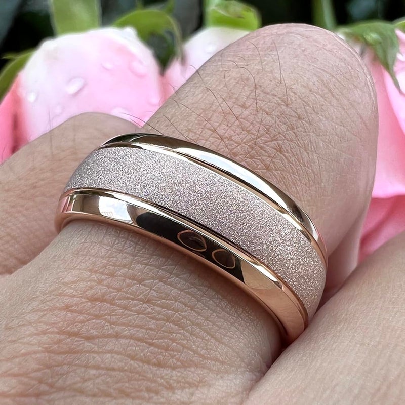 TUTISS 8mm Rose Gold Sandblasted Tungsten Rings for Men Women Engagement Wedding Bands Fashion Jewelry Domed Comfort Fit Size 10.5 - Image 5