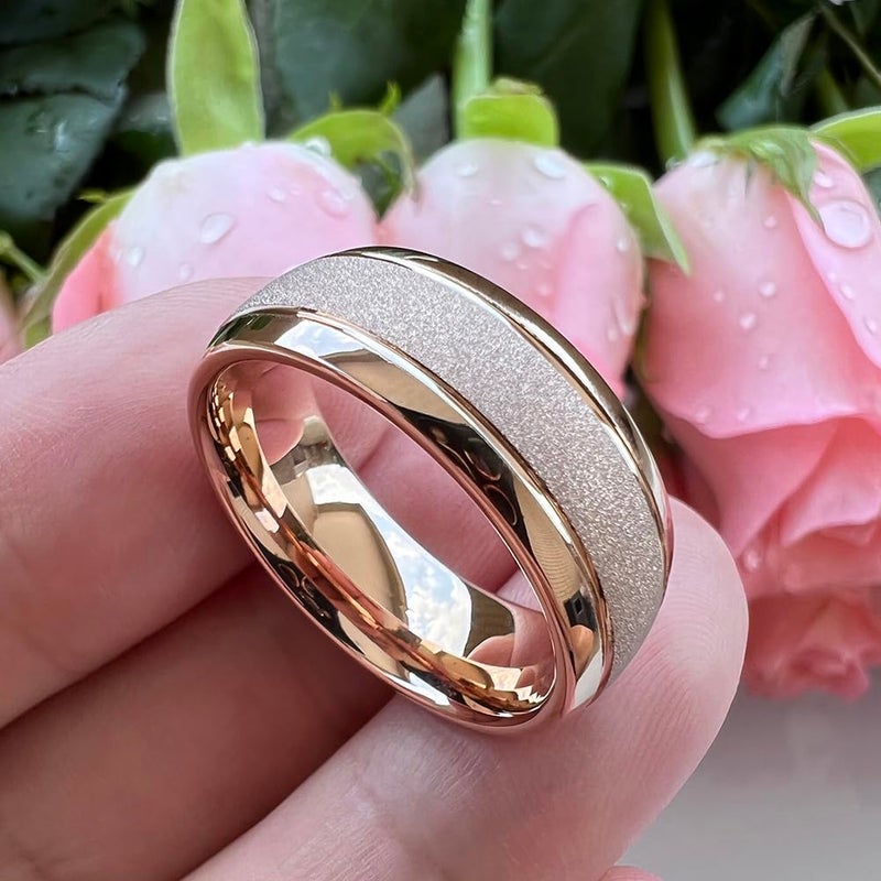 TUTISS 8mm Rose Gold Sandblasted Tungsten Rings for Men Women Engagement Wedding Bands Fashion Jewelry Domed Comfort Fit Size 10.5 - Image 2