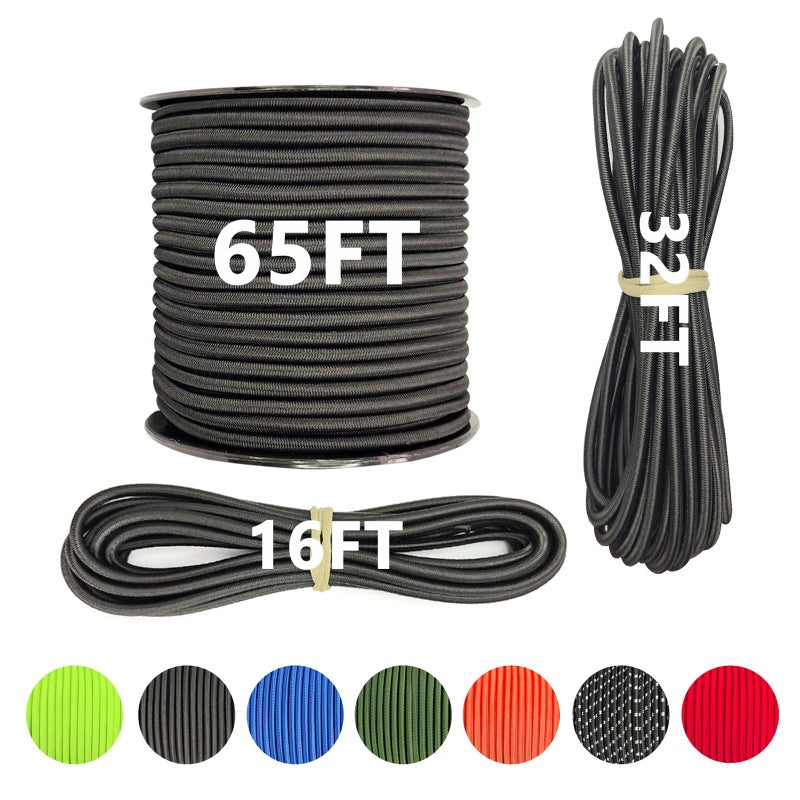 LUYADIN 1/4" x 32' Marine Grade Bungee Cord Elastic Shock Cord, Kayak Stretch String Rope, Heavy Duty Bungee Shock Cords for Repairing Tent Poles, DIY, Tie Downs (Black) - Image 1