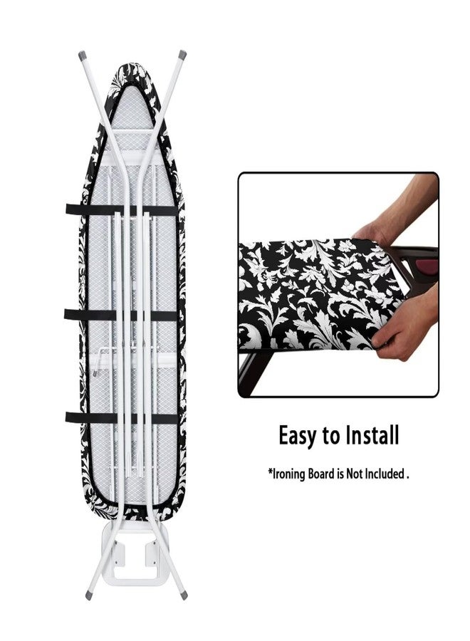 Daulesho Classic Damask Floral Homes Replacement Ironing Board Cover, Black White Adjustable Elastic Edge Fit, Vintage Abstract Flower Stain Resistant, Easy Installation - Image 4