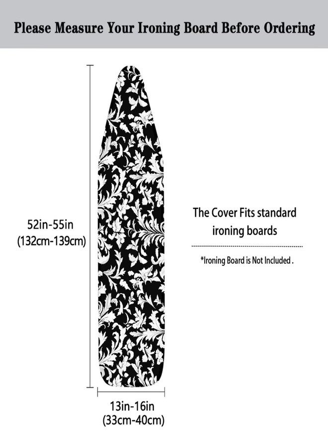Daulesho Classic Damask Floral Homes Replacement Ironing Board Cover, Black White Adjustable Elastic Edge Fit, Vintage Abstract Flower Stain Resistant, Easy Installation - Image 5