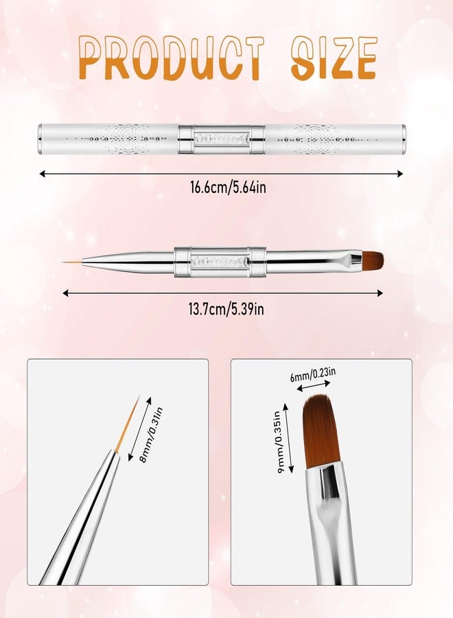 Psyqtsuary 2Pcs Double Ended Nail Art Brushes Hard Gel Nail Brush Builder Gel Brush Oval Gel Nail Brushes Nail Liner Brush Rhinestone Handle French Tip Nail Gel Liner Brush Nail Drawing Brushes for Design Nail - Image 2