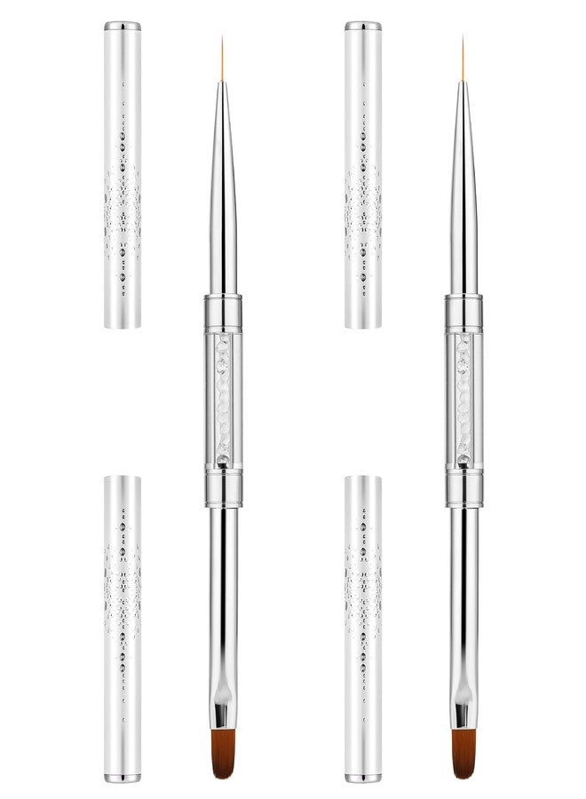 Psyqtsuary 2Pcs Double Ended Nail Art Brushes Hard Gel Nail Brush Builder Gel Brush Oval Gel Nail Brushes Nail Liner Brush Rhinestone Handle French Tip Nail Gel Liner Brush Nail Drawing Brushes for Design Nail - Image 1