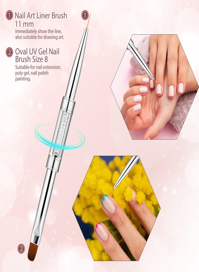 Psyqtsuary 2Pcs Double Ended Nail Art Brushes Hard Gel Nail Brush Builder Gel Brush Oval Gel Nail Brushes Nail Liner Brush Rhinestone Handle French Tip Nail Gel Liner Brush Nail Drawing Brushes for Design Nail - Image 3