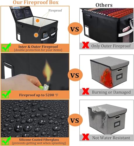 Hodufy File Box with Lock 5200°F with Heat Insulated,Fireproof Box File Storage Organizer Anti-Static,Collapsible Fireproof Document Filing Box with Handle,Portable Home Office Safe - Image 2