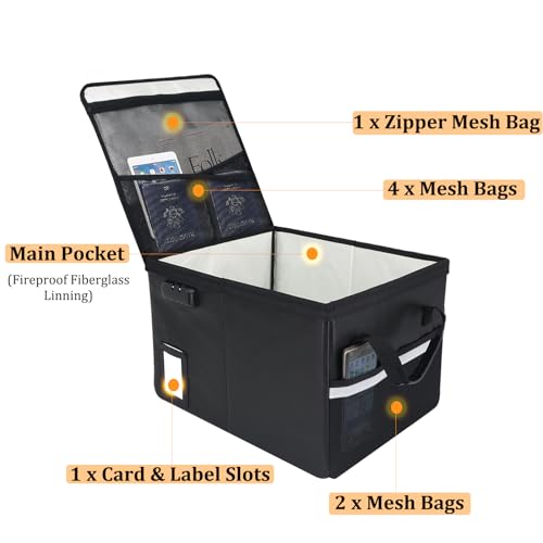 Hodufy File Box with Lock 5200°F with Heat Insulated,Fireproof Box File Storage Organizer Anti-Static,Collapsible Fireproof Document Filing Box with Handle,Portable Home Office Safe - Image 5