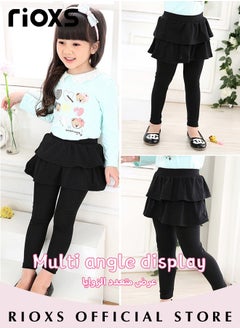 RIOXS Toddler Girls Footless Leggings Pants With Ruffle Tutu Skirt Fleece Lined Warm Stretchy Pantskirt  - Image 3
