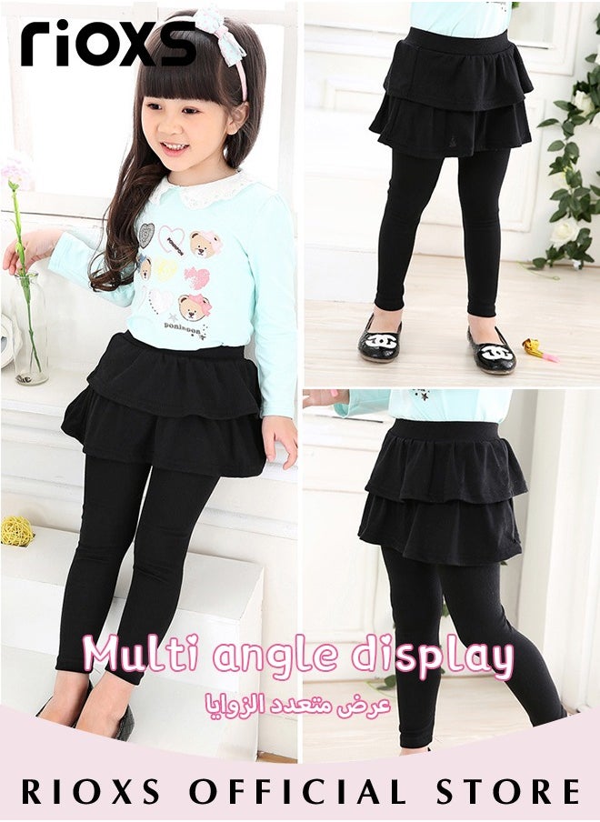 RIOXS Toddler Girls Footless Leggings Pants With Ruffle Tutu Skirt Fleece Lined Warm Stretchy Pantskirt  - Image 3