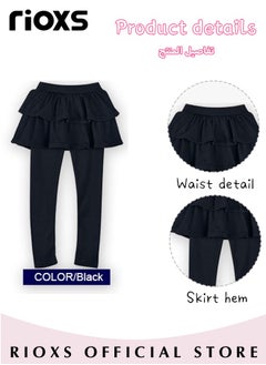 RIOXS Toddler Girls Footless Leggings Pants With Ruffle Tutu Skirt Fleece Lined Warm Stretchy Pantskirt  - Image 4