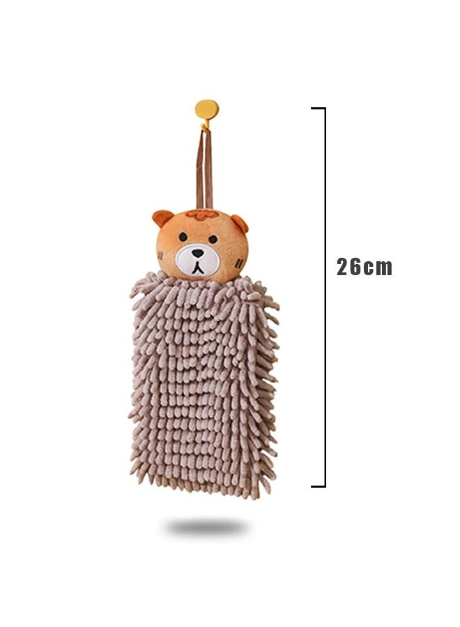 Cartoon Hanging Hand Towel for Kitchen, Double Sided Microfiber Thick Puff, Quick Dry Super Absorbent Towel(Brown)  - Image 2