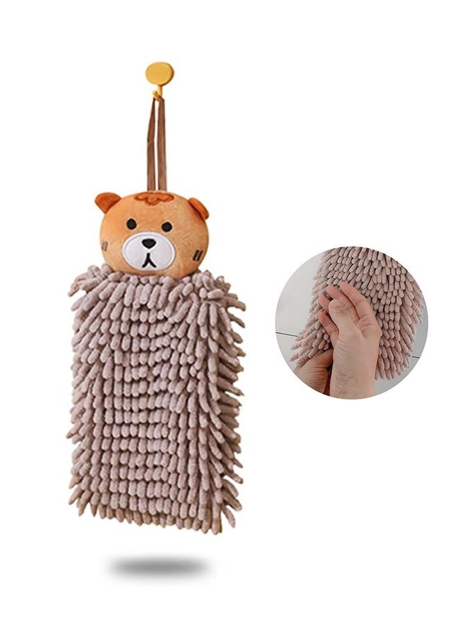 Cartoon Hanging Hand Towel for Kitchen, Double Sided Microfiber Thick Puff, Quick Dry Super Absorbent Towel(Brown)  - Image 1