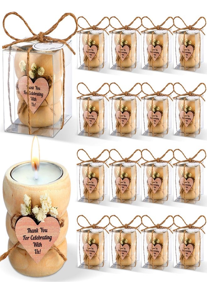MTLEE 16 Pack Wooden Tealight Candle Holders Kit Guest Gifts for Wedding Baby Shower Baptism Christening Housewarming Party Handmade Thank You Candle with Card Box Rope(Boho) - Image 1