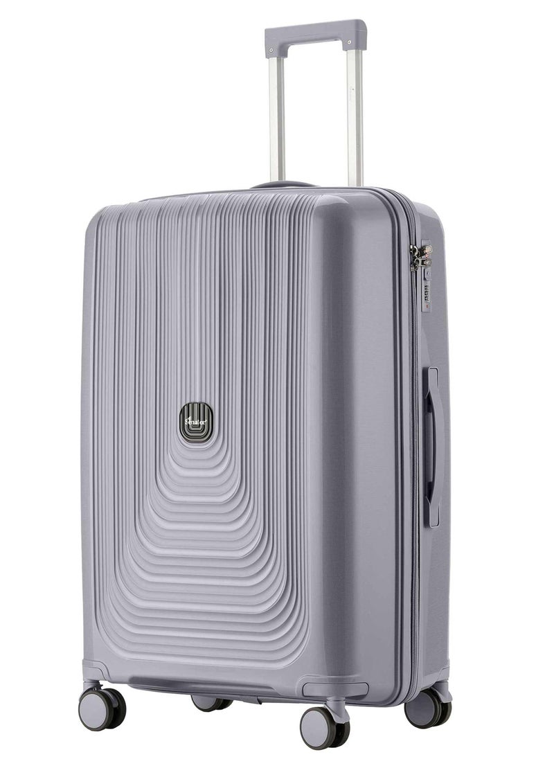 SENATOR Unisex Hard Case Large Checked Luggage Lightweight PP Fashion Trolley Luggage with 4 Double Spinner Wheel and 3-Digit Combination Lock KH1009 Light Grey  - Image 1
