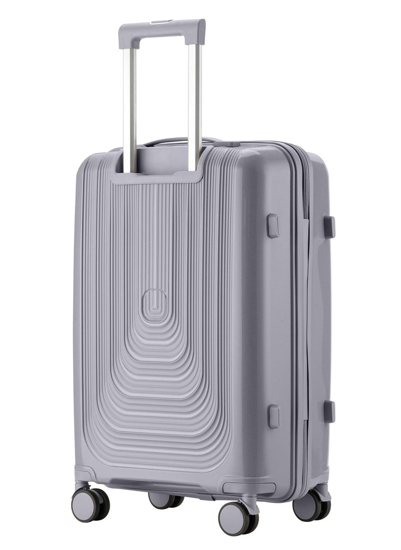 SENATOR Unisex Hard Case Large Checked Luggage Lightweight PP Fashion Trolley Luggage with 4 Double Spinner Wheel and 3-Digit Combination Lock KH1009 Light Grey  - Image 2