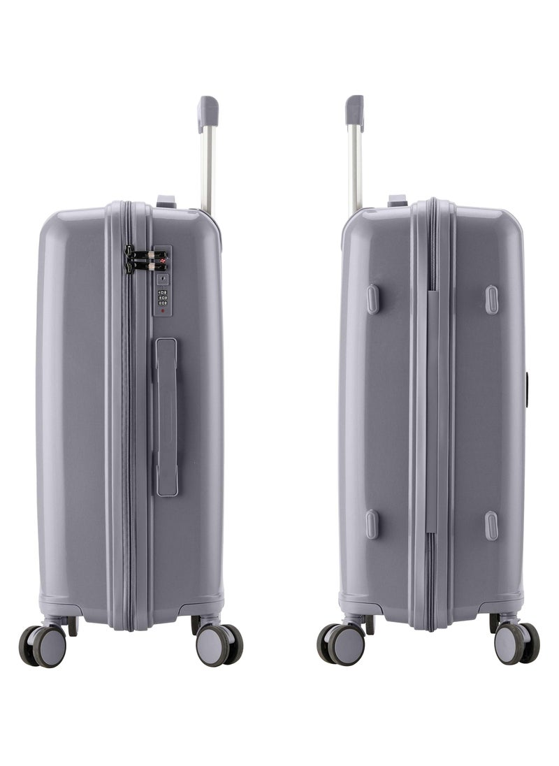 SENATOR Unisex Hard Case Large Checked Luggage Lightweight PP Fashion Trolley Luggage with 4 Double Spinner Wheel and 3-Digit Combination Lock KH1009 Light Grey  - Image 3