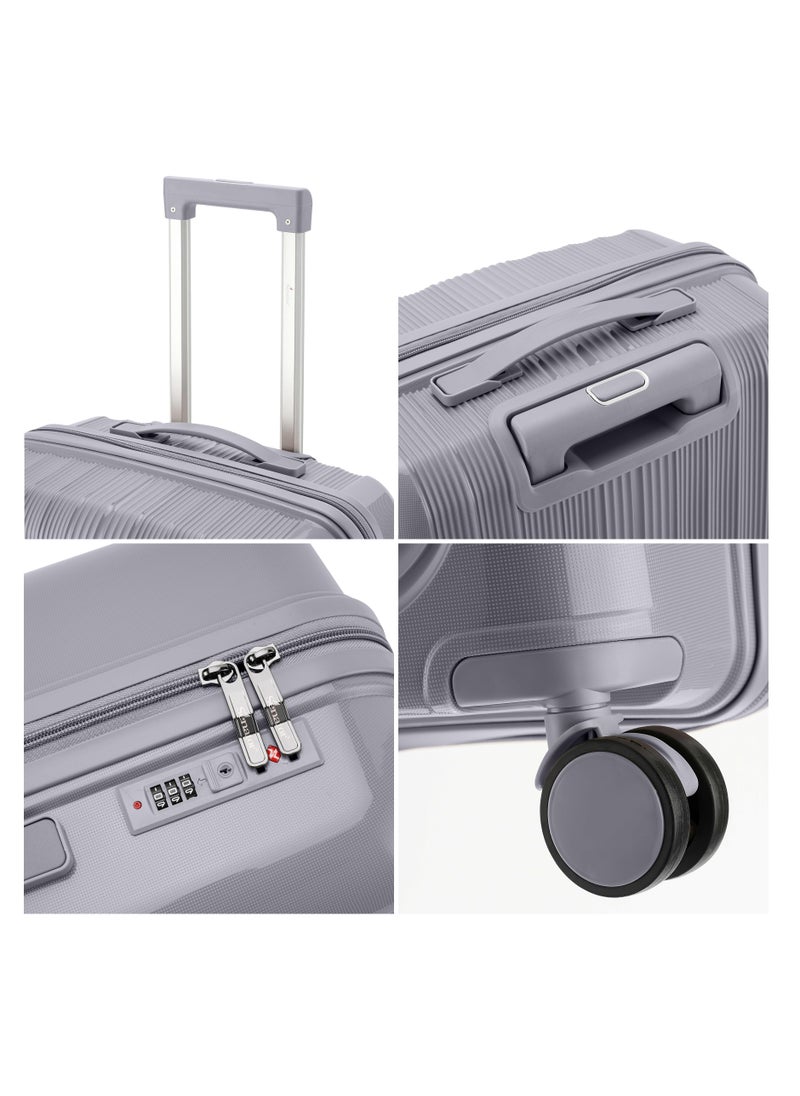 SENATOR Unisex Hard Case Large Checked Luggage Lightweight PP Fashion Trolley Luggage with 4 Double Spinner Wheel and 3-Digit Combination Lock KH1009 Light Grey  - Image 4