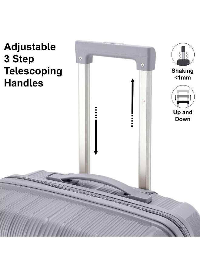 SENATOR Unisex Hard Case Large Checked Luggage Lightweight PP Fashion Trolley Luggage with 4 Double Spinner Wheel and 3-Digit Combination Lock KH1009 Light Grey - Image 3